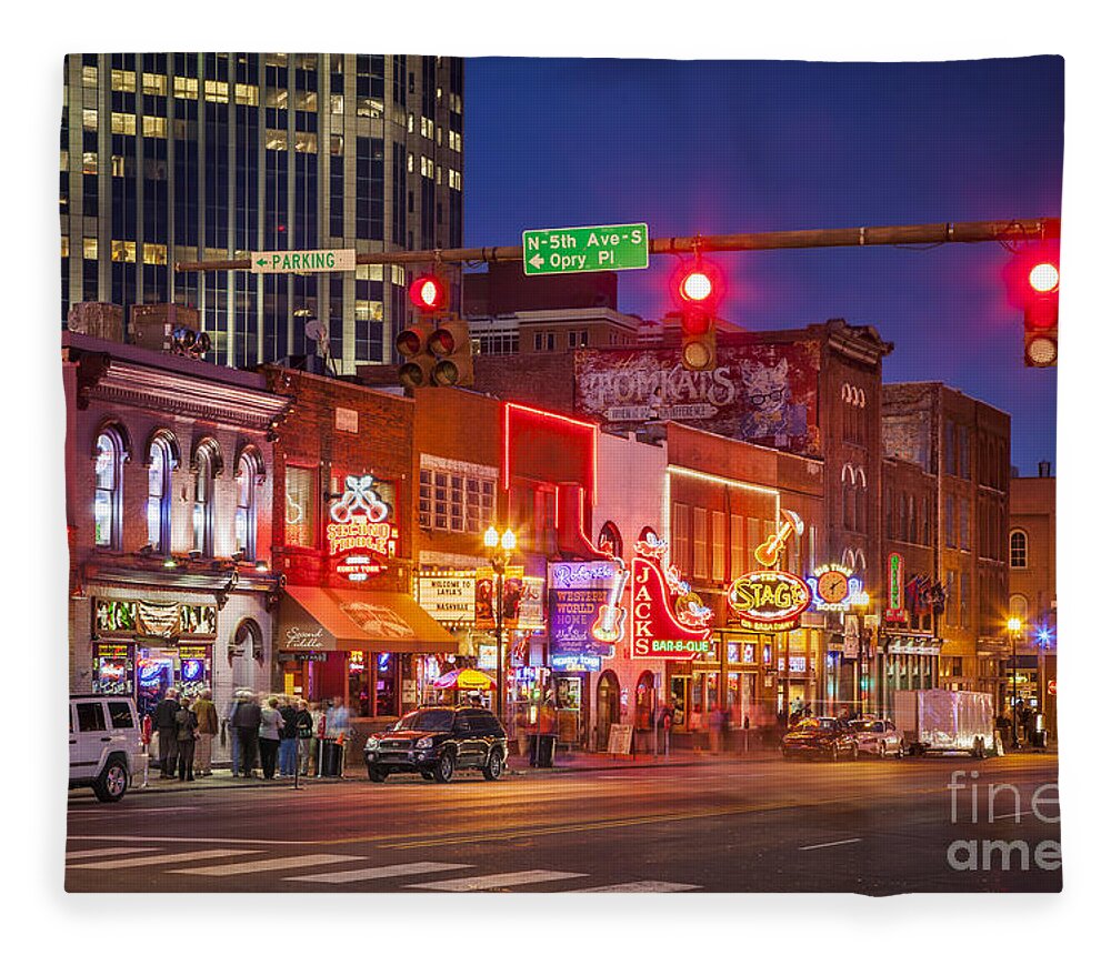 Nashville Fleece Blanket featuring the photograph Broadway Street Nashville Tennessee by Brian Jannsen