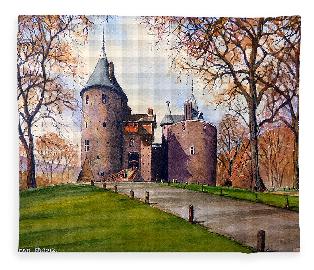 Castell Coch Fleece Blanket featuring the painting Castell Coch #2 by Andrew Read