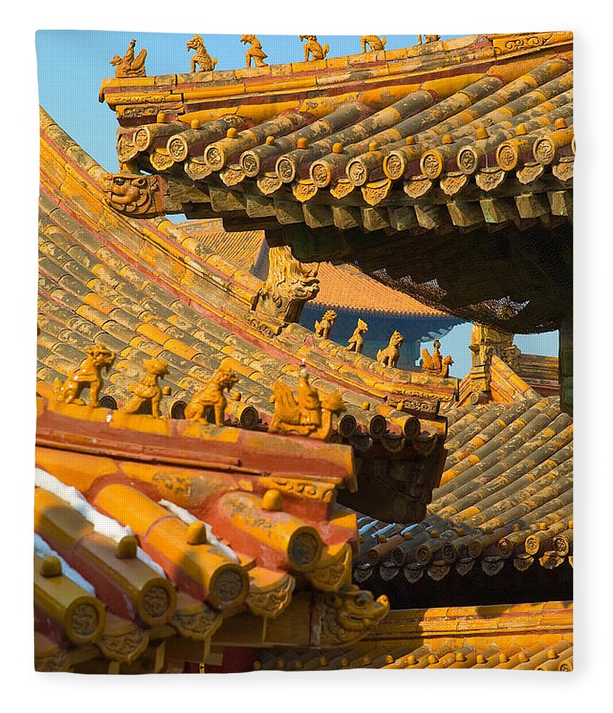 China Fleece Blanket featuring the photograph China Forbidden City Roof Decoration #2 by Sebastian Musial