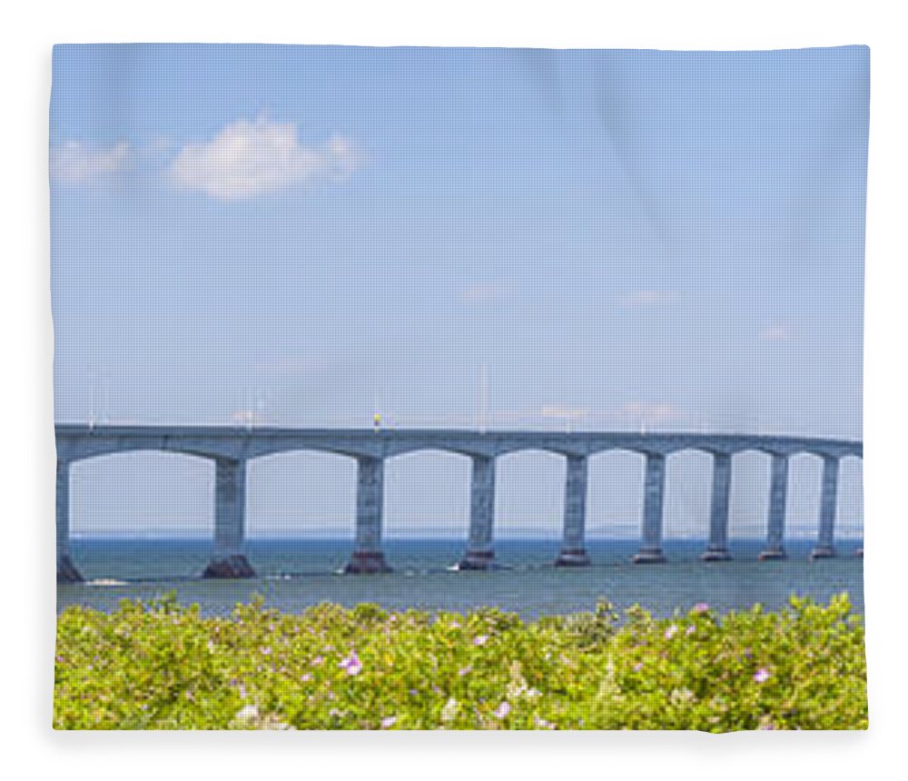 Bridge Fleece Blanket featuring the photograph Confederation Bridge panorama 1 by Elena Elisseeva