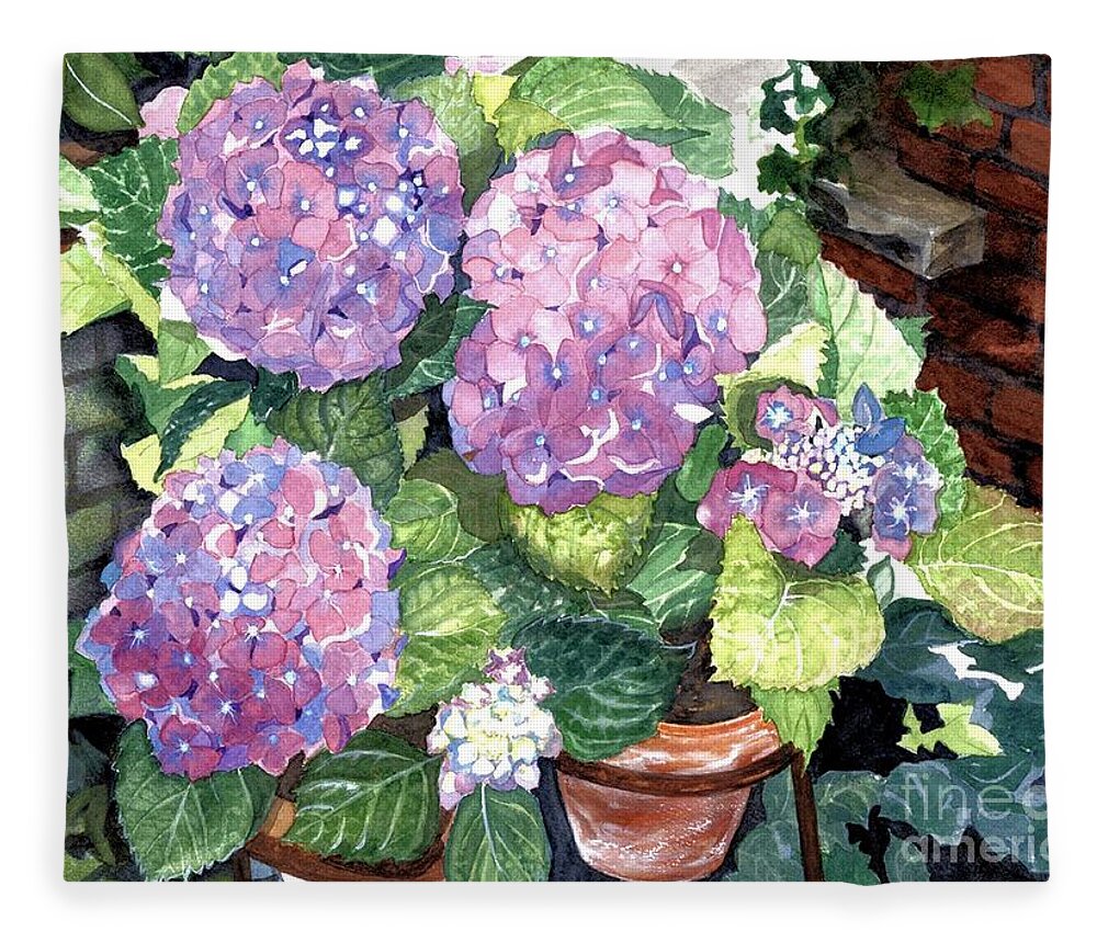 Flowers Fleece Blanket featuring the painting Corner Garden by Barbara Jewell