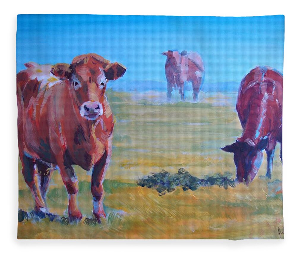 Ruby Red Cow Painting Fleece Blanket featuring the painting Cows #5 by Mike Jory
