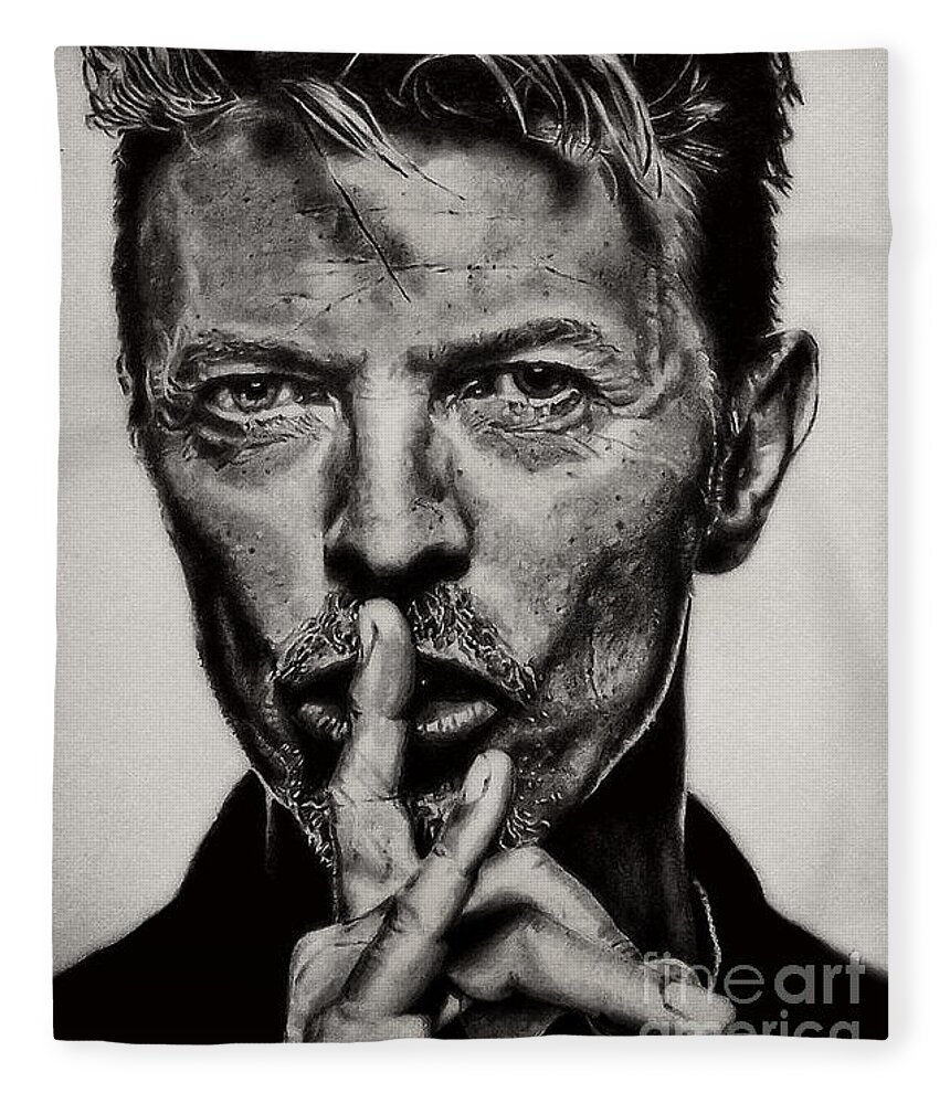 David Bowie Fleece Blanket featuring the drawing David Bowie - Pencil Abstract by Doc Braham