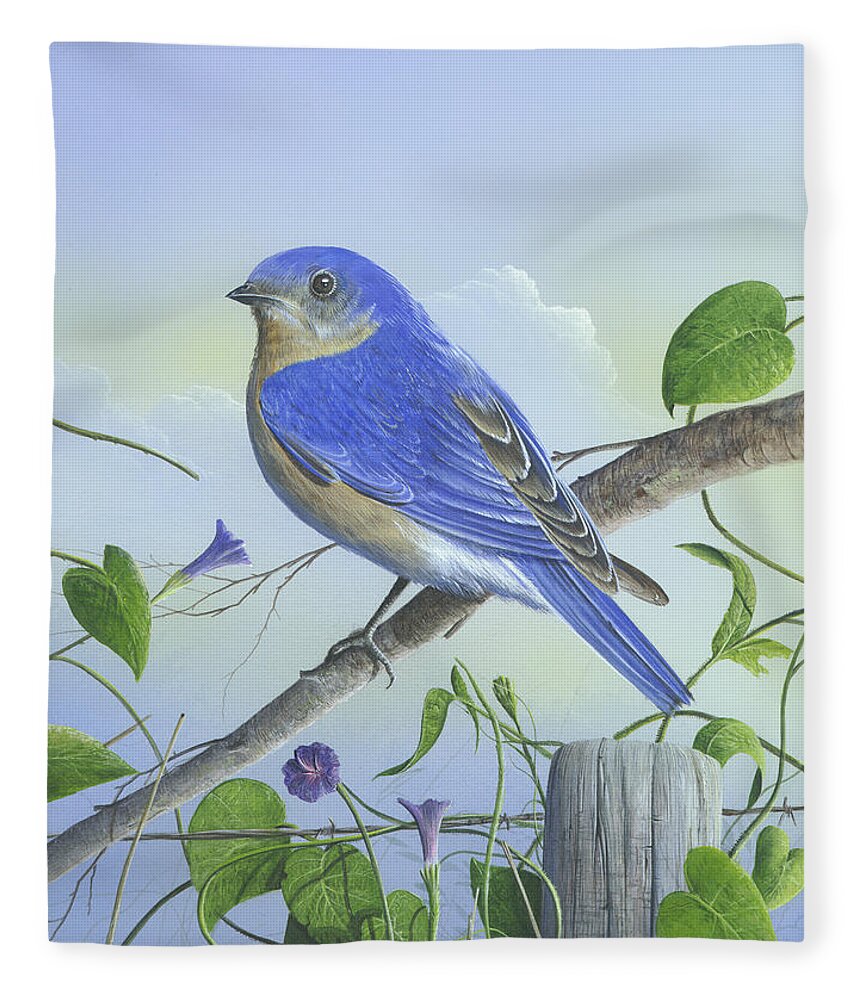 Eastern Bluebird Paintings Fleece Blanket featuring the painting Eastern Bluebird #2 by Mike Brown