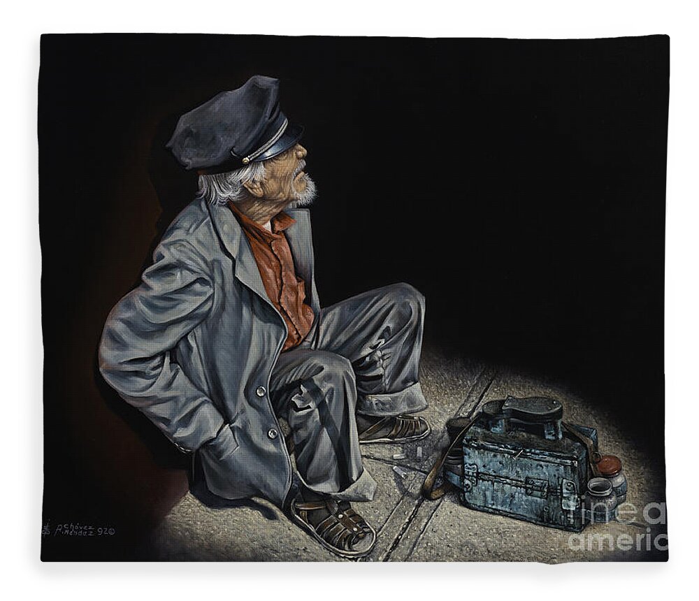 Shoeshiner Fleece Blanket featuring the painting Empty Pockets by Ricardo Chavez-Mendez