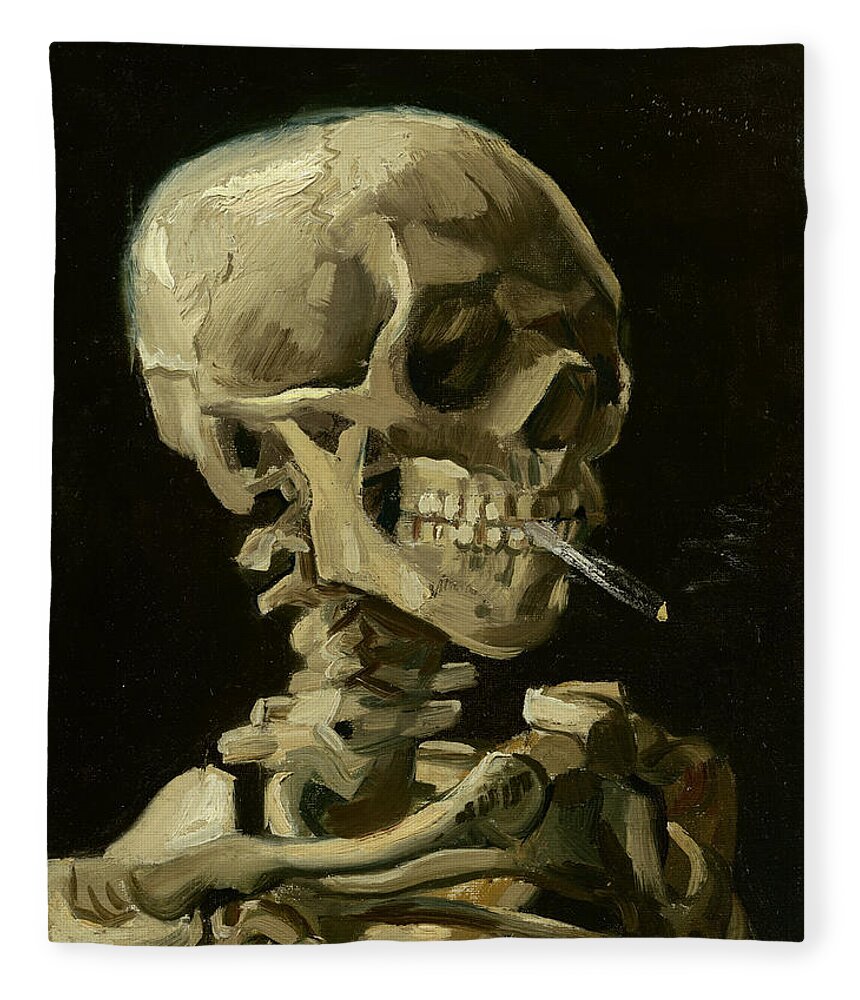 Vincent Van Gogh Fleece Blanket featuring the painting Head Of A Skeleton With A Burning Cigarette #2 by Vincent Van Gogh