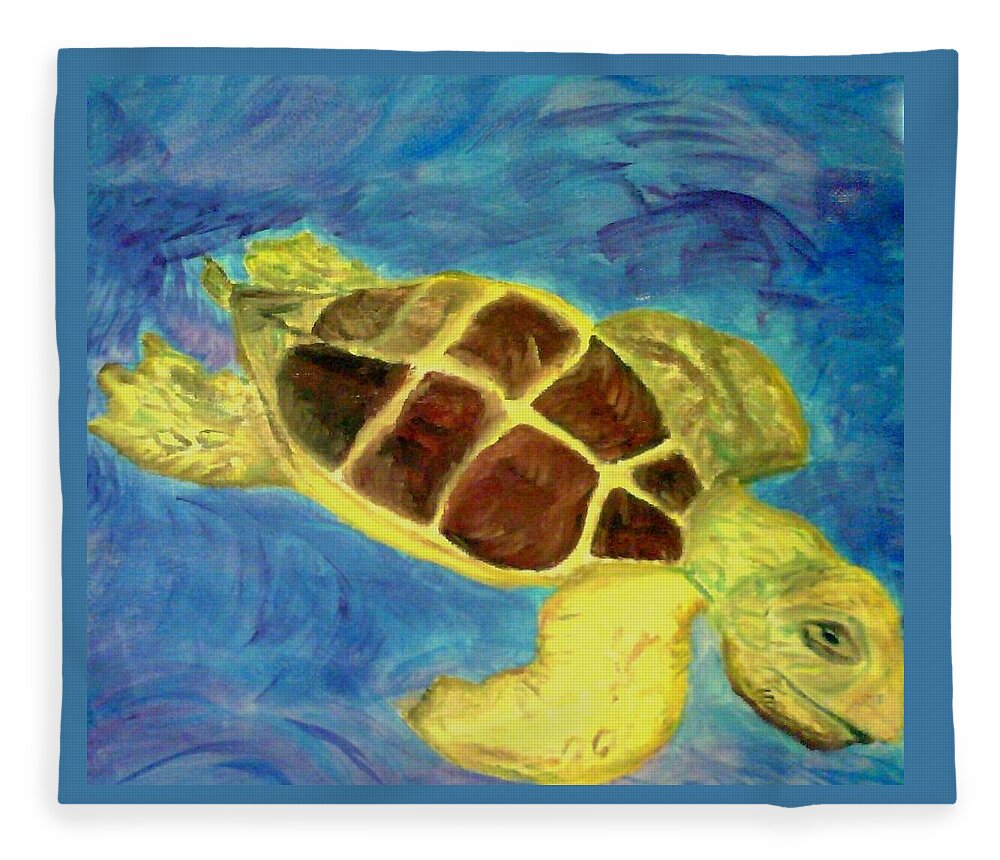 Loggerhead Turtle Fleece Blanket featuring the painting Loggerhead Freed by Suzanne Berthier