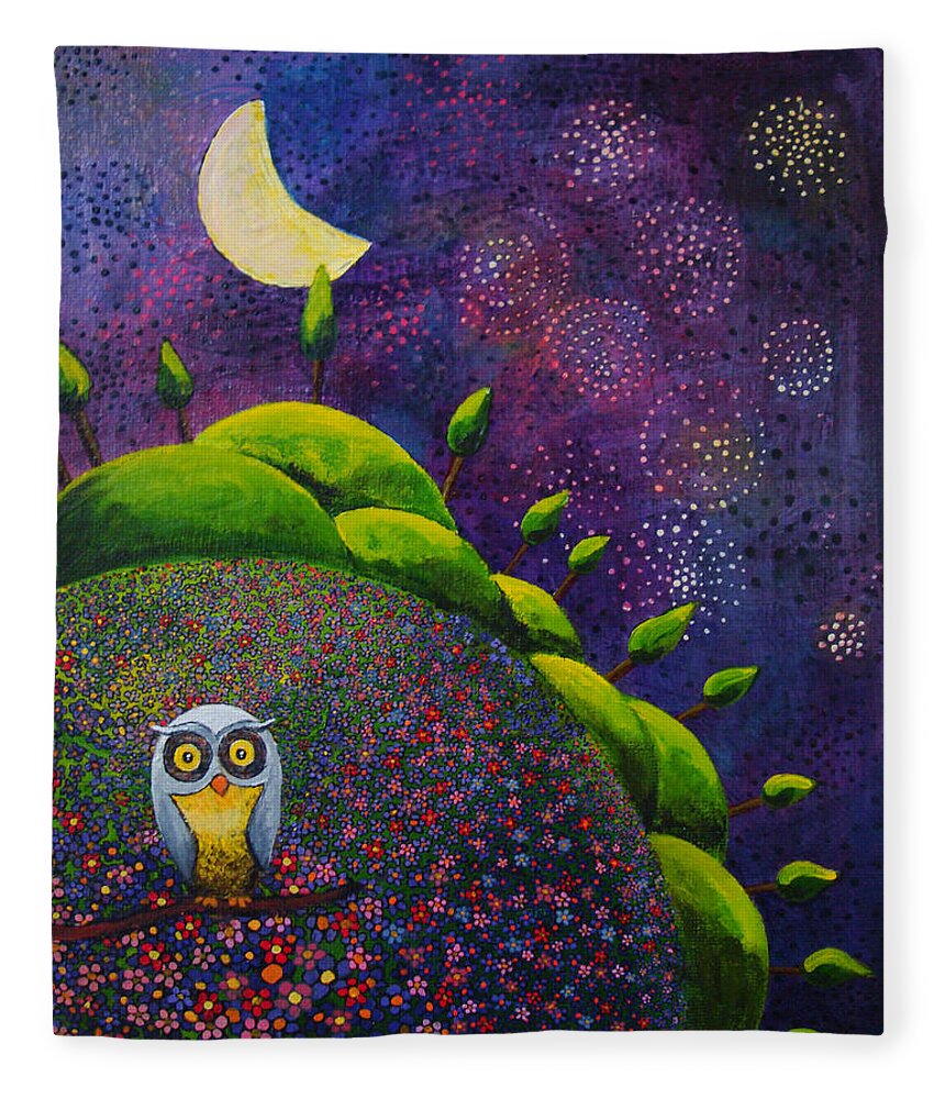 Night Owl Fleece Blanket featuring the painting Night Owl by Mindy Huntress