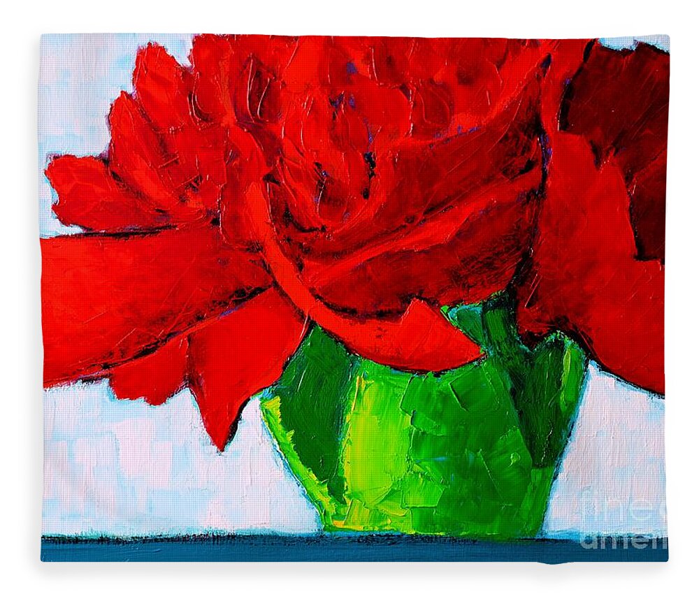 Carnation Fleece Blanket featuring the painting Red Carnation by Ana Maria Edulescu