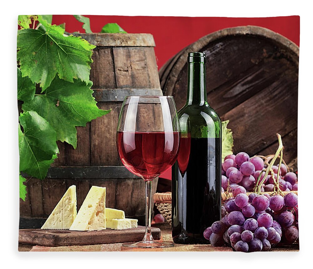 Cheese Fleece Blanket featuring the photograph Red Wine Composition by Valentinrussanov