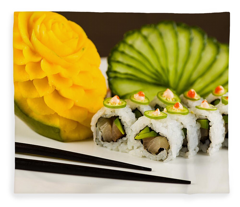 Asian Fleece Blanket featuring the photograph Spicy Tuna Roll by Raul Rodriguez