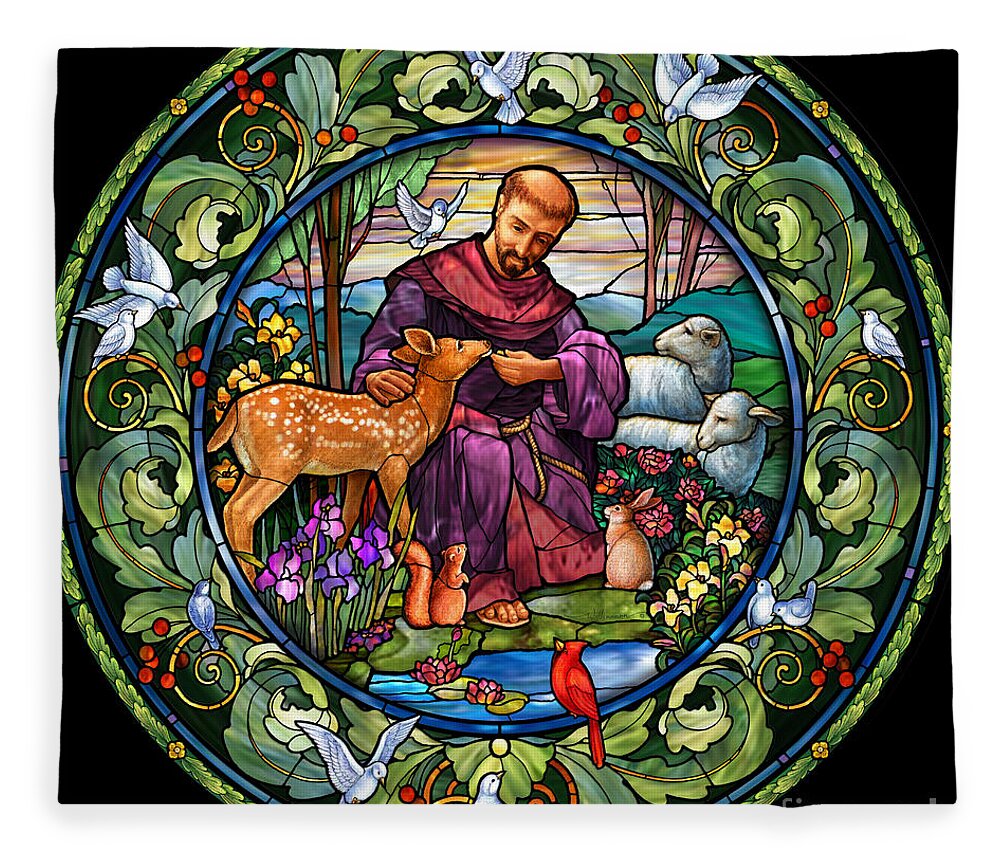 St. Francis Fleece Blanket featuring the digital art St. Francis of Assisi by Randy Wollenmann