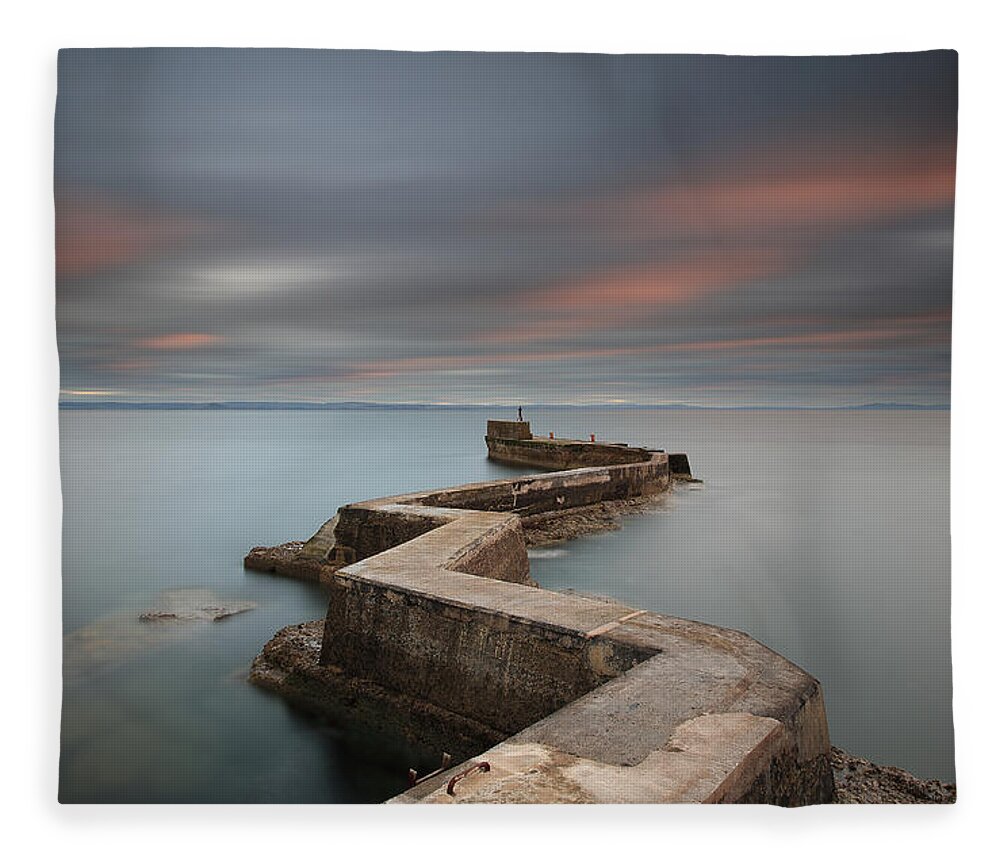 St Monans Pier Fleece Blanket featuring the photograph St Monans Pier at Sunset #1 by Maria Gaellman
