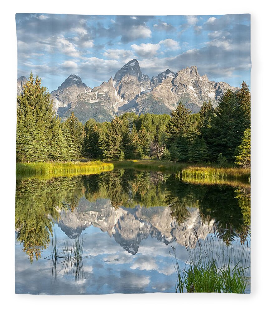 Awe Fleece Blanket featuring the photograph Teton Range Reflected in the Snake River by Jeff Goulden