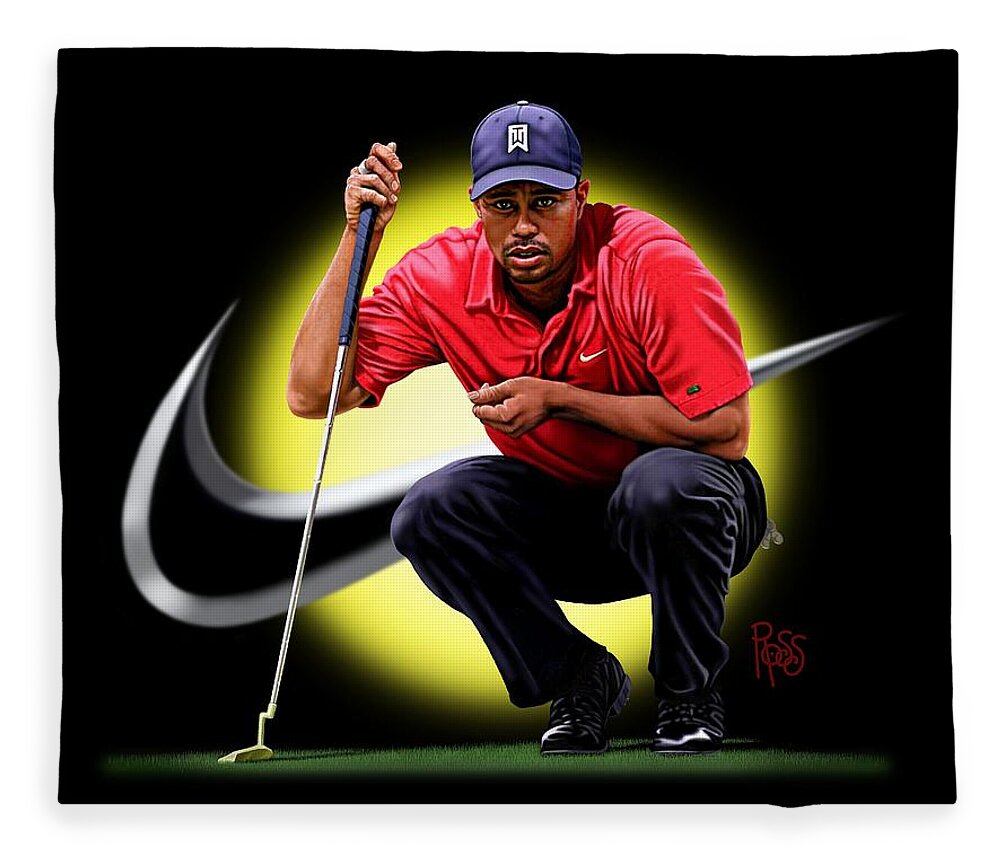 Golf Fleece Blanket featuring the digital art Tiger Eyes by Scott Ross