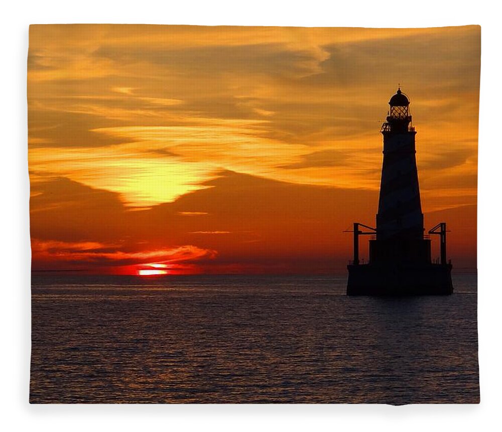 Lighthouse Fleece Blanket featuring the photograph White Shoal Light by Keith Stokes