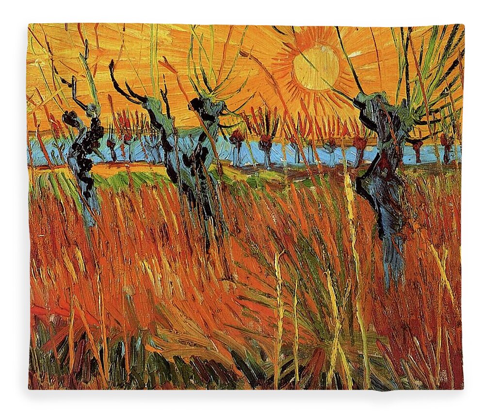 Vincent Van Gogh Fleece Blanket featuring the painting Willows at Sunset #6 by Vincent van Gogh