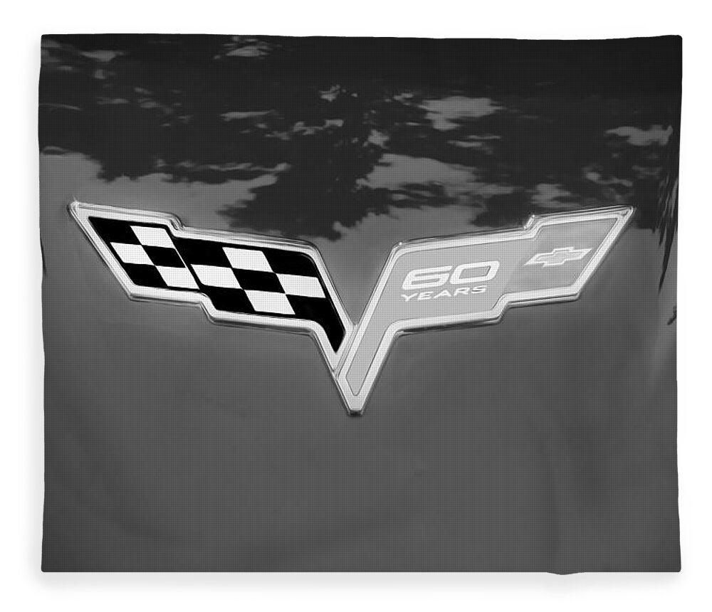 2013 Chevrolet Corvette Fleece Blanket featuring the photograph 2013 Corvette Hood Logo Painted BW by Rich Franco
