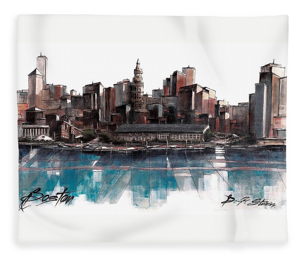 Fineartamerica.com Fleece Blanket featuring the painting Boston Skyline #2 by Diane Strain