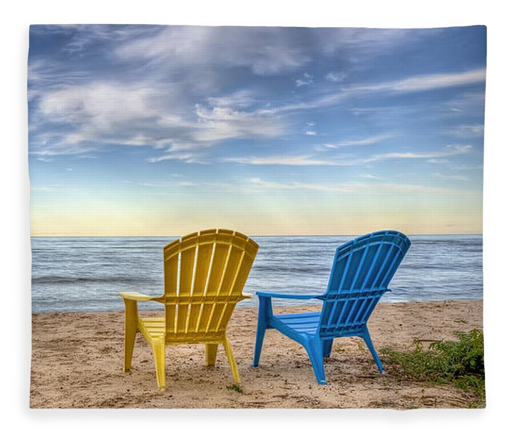 Chairs Fleece Blanket featuring the photograph 3 Chairs by Scott Norris