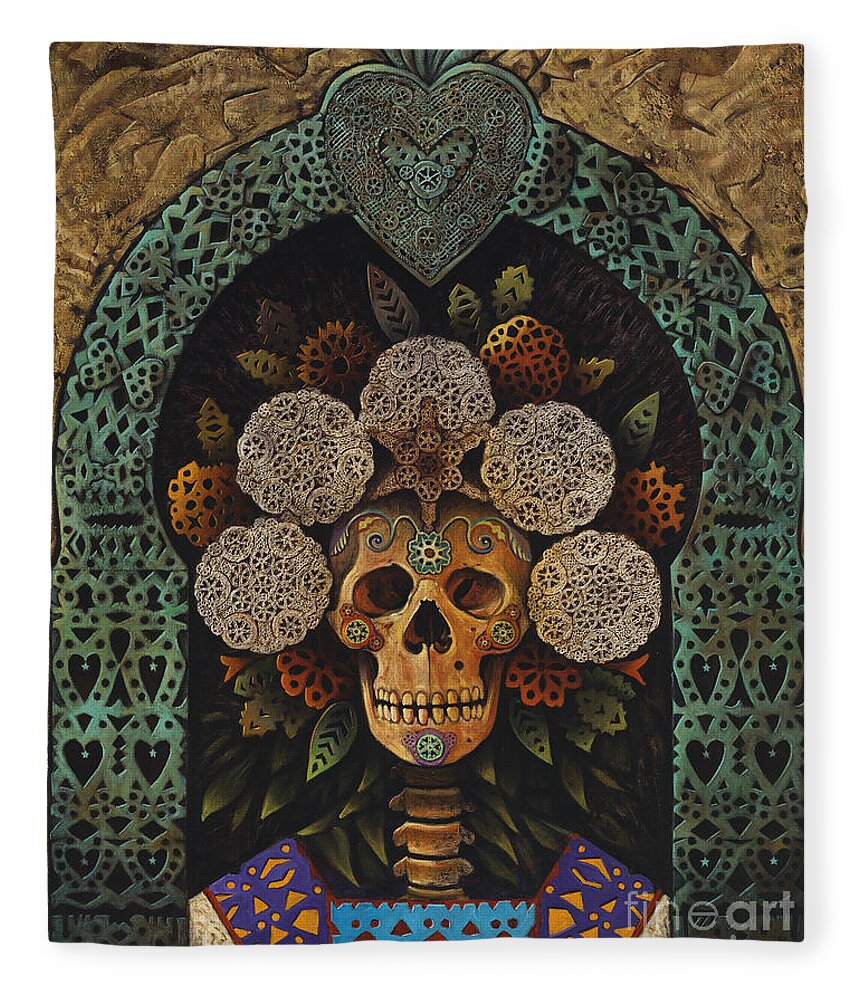 Dia-de-muertos Fleece Blanket featuring the painting Dia De Muertos Madonna by Ricardo Chavez-Mendez