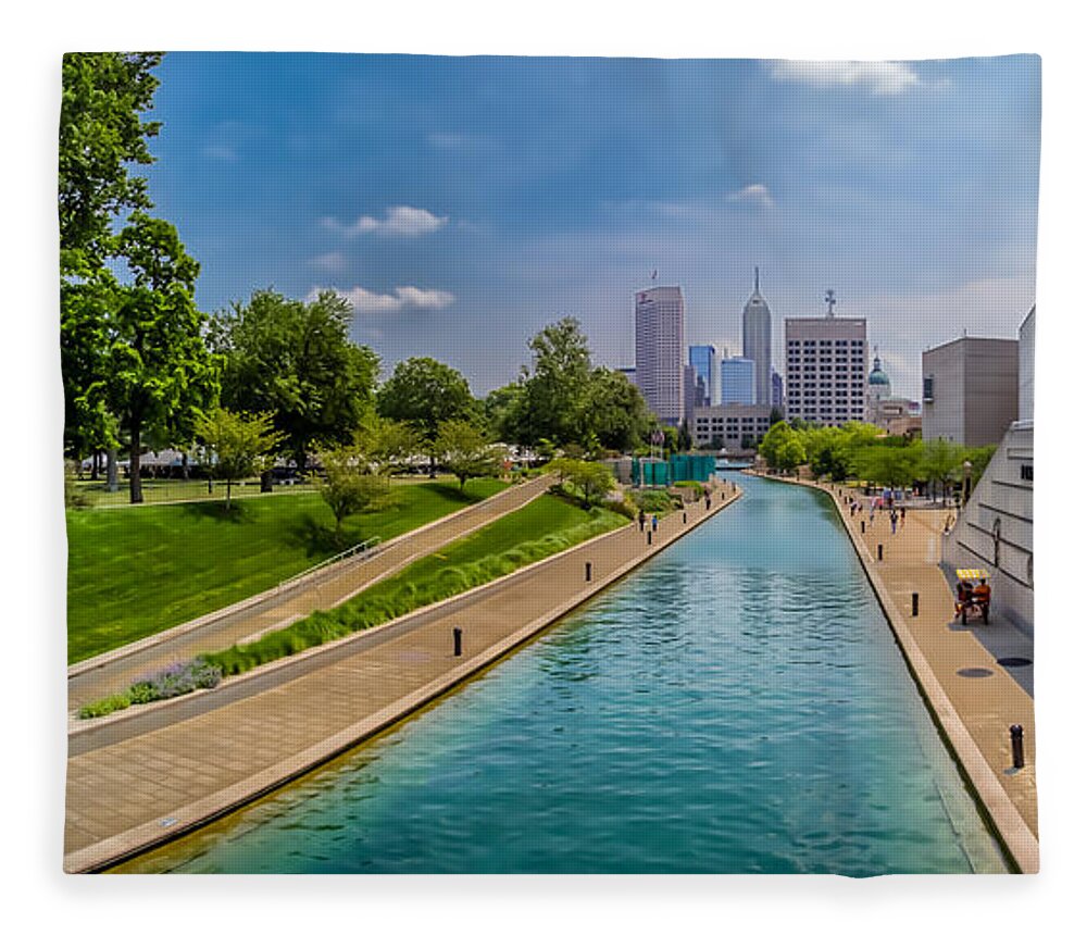 Indiana Fleece Blanket featuring the photograph Indianapolis Skyline from the Canal by Ron Pate