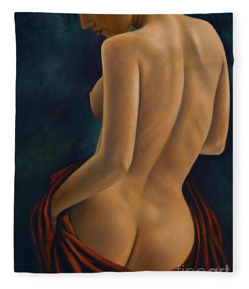 Red-silk Fleece Blanket featuring the painting Red Silk by Ricardo Chavez-Mendez