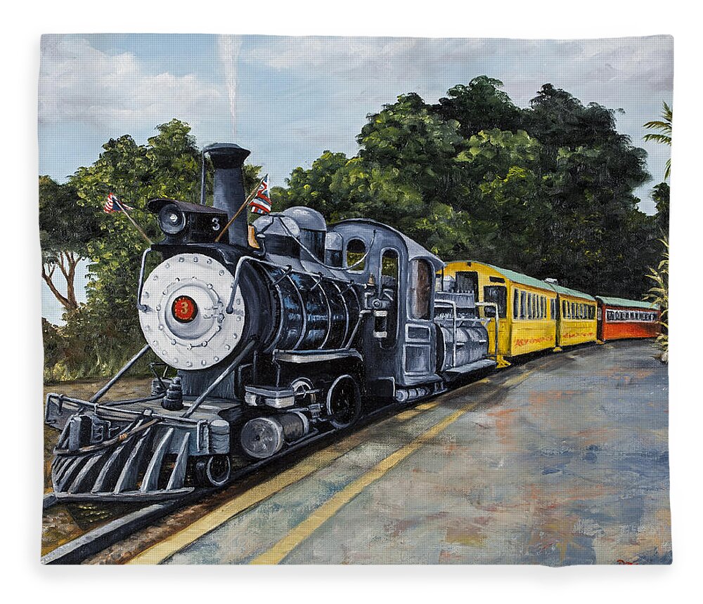 Transportation Fleece Blanket featuring the painting Sugar Cane Train #2 by Darice Machel McGuire