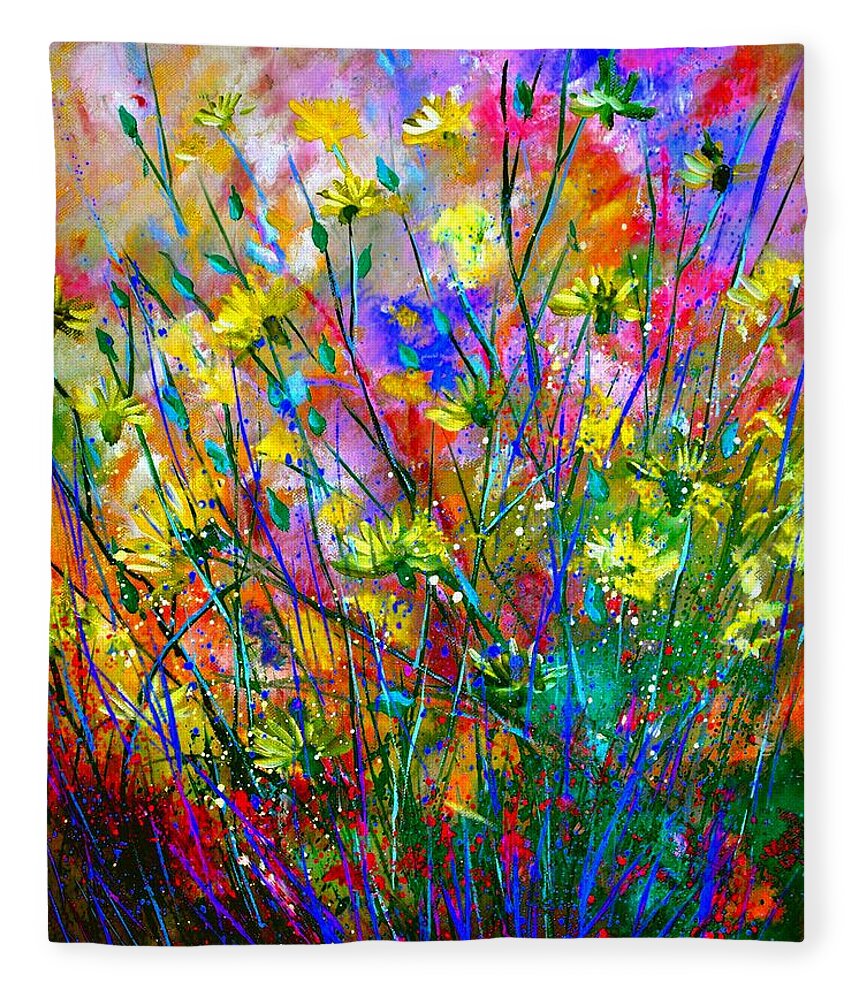 Flowers Fleece Blanket featuring the painting Wild Flowers by Pol Ledent