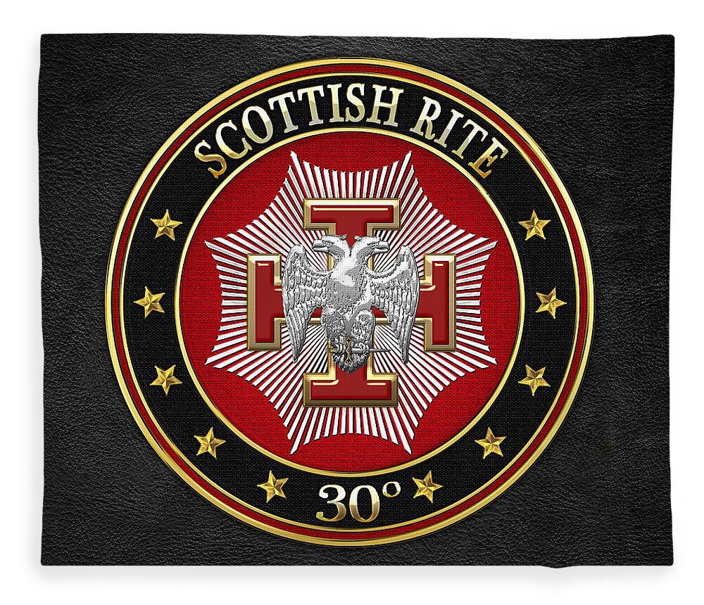'scottish Rite' Collection By Serge Averbukh Fleece Blanket featuring the digital art 30th Degree - Knight Kadosh Jewel on Black Leather by Serge Averbukh