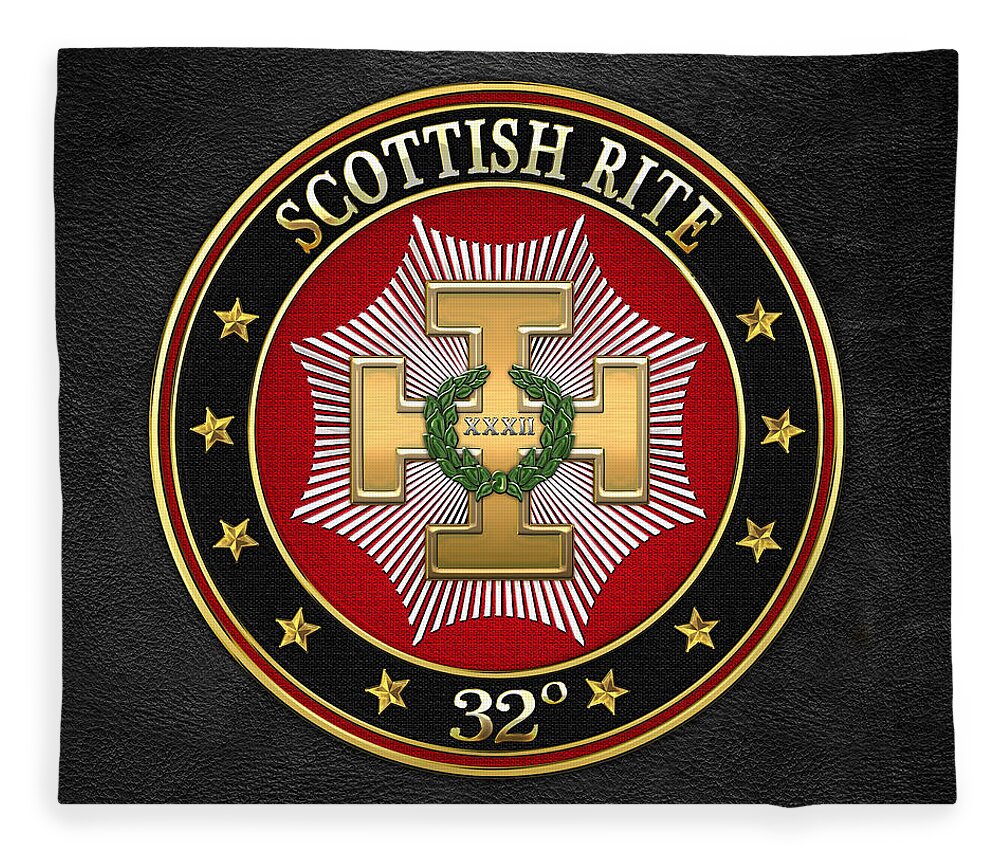 'scottish Rite' Collection By Serge Averbukh Fleece Blanket featuring the digital art 32nd Degree - Master of the Royal Secret Jewel on Black Leather by Serge Averbukh