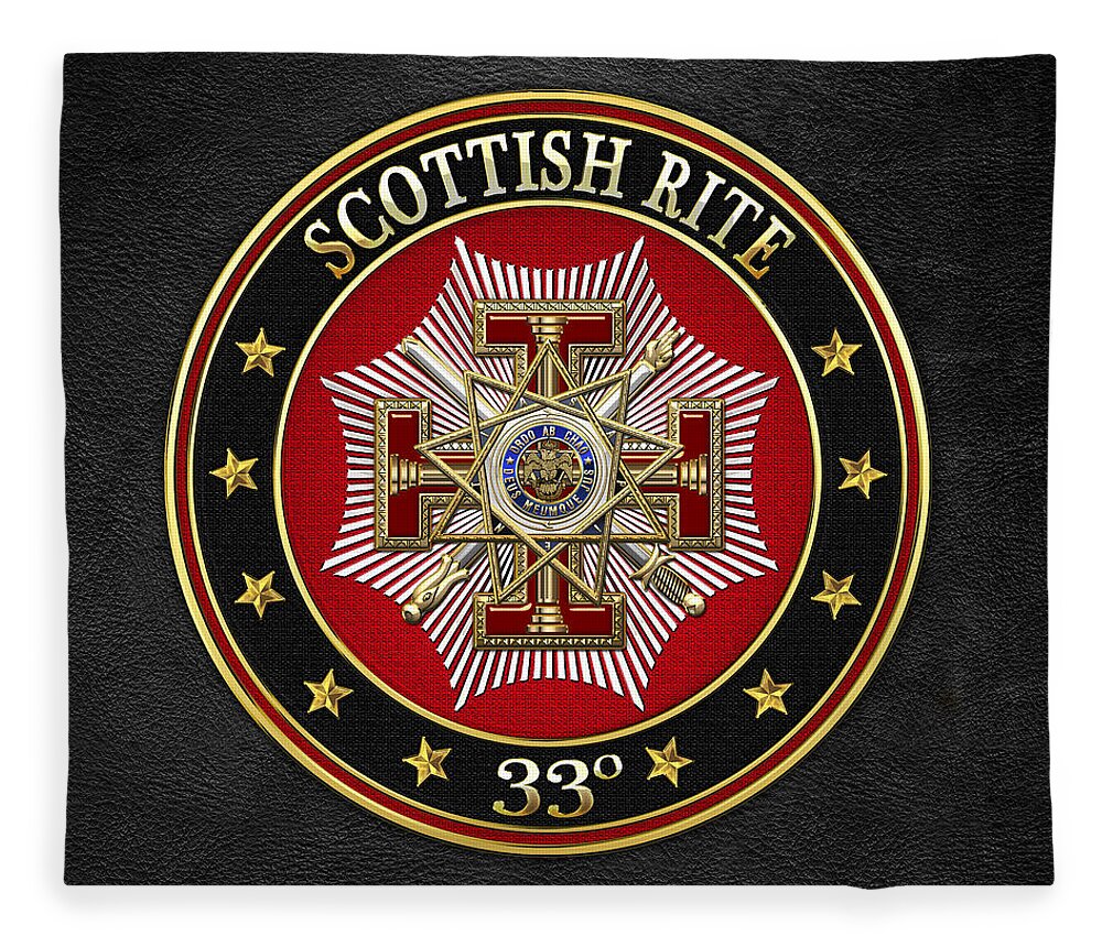 'scottish Rite' Collection By Serge Averbukh Fleece Blanket featuring the digital art 33rd Degree - Inspector General Jewel on Black Leather by Serge Averbukh