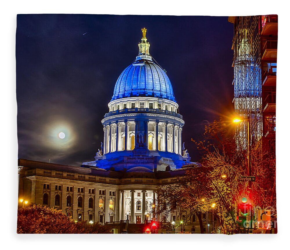 Blue Fleece Blanket featuring the photograph Madison Capitol by Steven Ralser