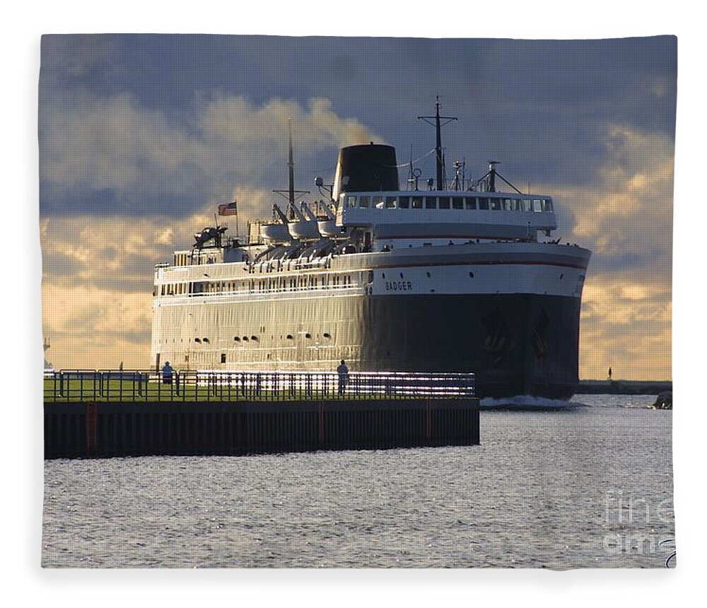 Badger Fleece Blanket featuring the photograph SS Badger #4 by Bill Richards
