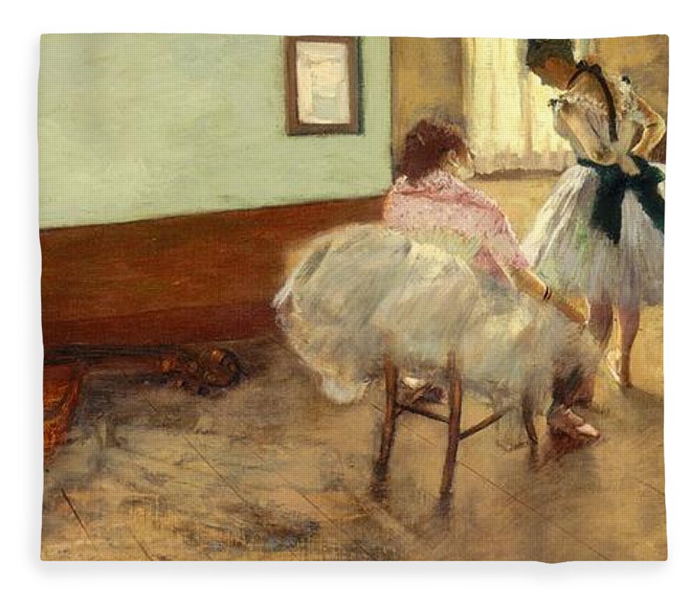 Degas Fleece Blanket featuring the painting The Dance Lesson #4 by Edgar Degas
