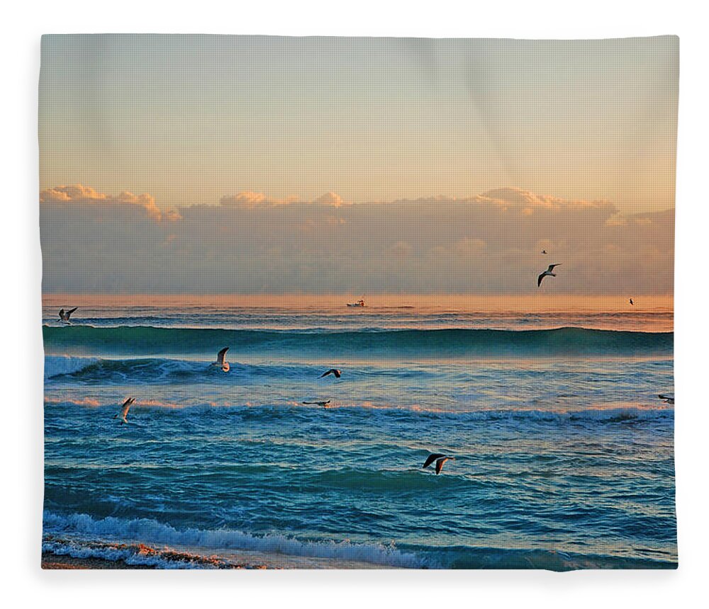 Sunrise Fleece Blanket featuring the photograph 41- Foggy Morning on Singer Island by Joseph Keane