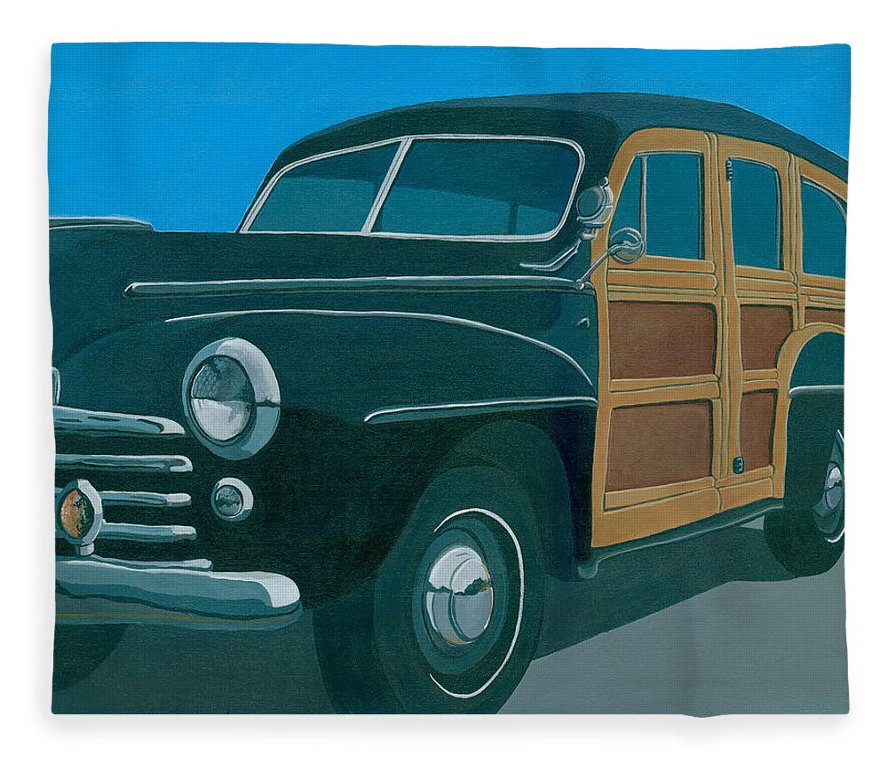 48 Woody Fleece Blanket featuring the painting 48 Ford Woody by Gerry High