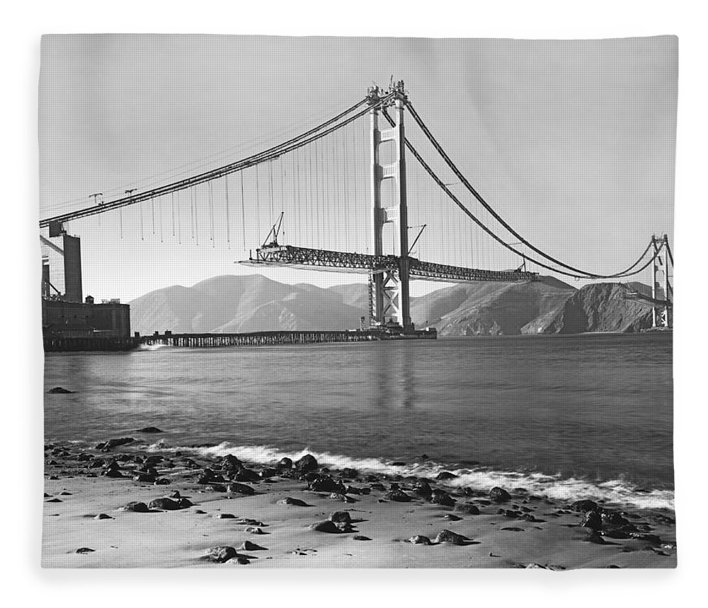 1937 Fleece Blanket featuring the photograph Golden Gate Bridge by Underwood Archives