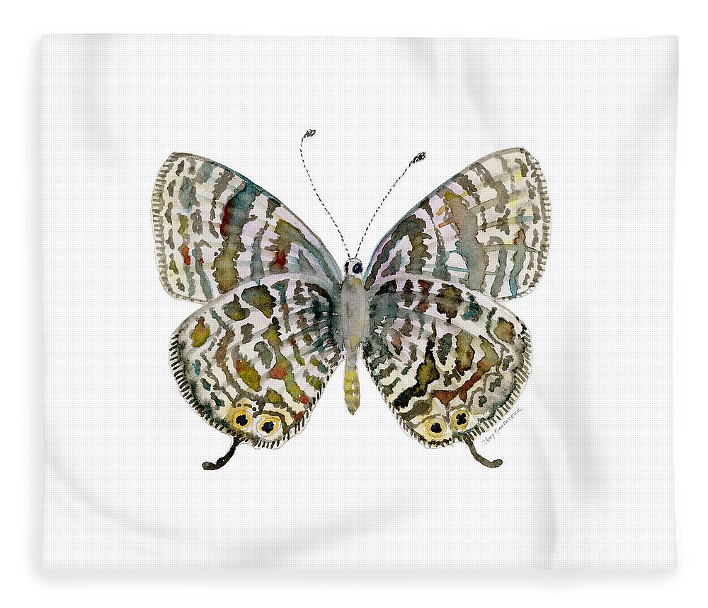 Lang Fleece Blanket featuring the painting 51 Lang's Short-tailed Blue Butterfly by Amy Kirkpatrick