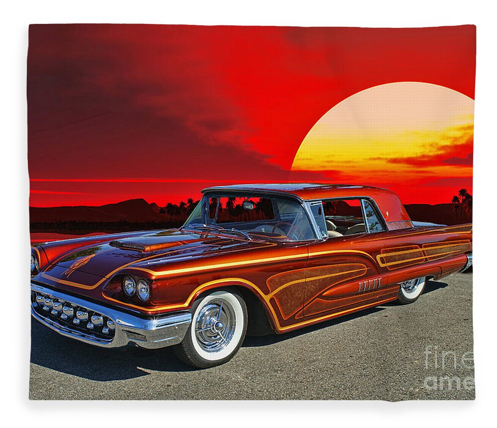 Ford Fleece Blanket featuring the photograph 58 Thunderbird in the setting Sun by Randy Harris
