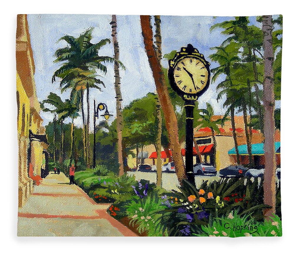 Christine Hopkins Fleece Blanket featuring the painting 5th Avenue Naples Florida by Christine Hopkins