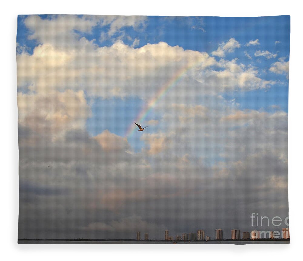 Rainbow Fleece Blanket featuring the photograph 6- Rainbow and Seagull by Joseph Keane