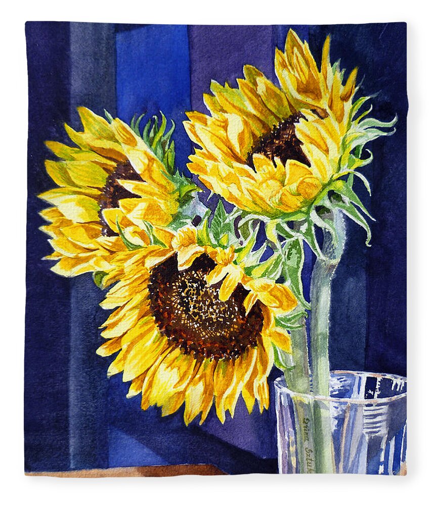 Sunflowers Fleece Blanket featuring the painting Sunflowers by Irina Sztukowski