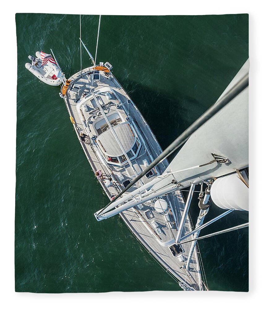 Sailboat Fleece Blanket featuring the photograph 62ft Sailboat At Anchor From Top Of Mast by Gary S Chapman