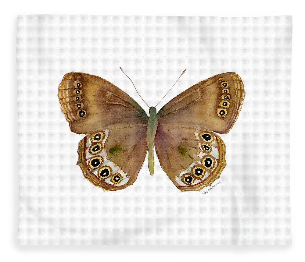 Woodland Brown Butterfly Fleece Blanket featuring the painting 64 Woodland Brown Butterfly by Amy Kirkpatrick