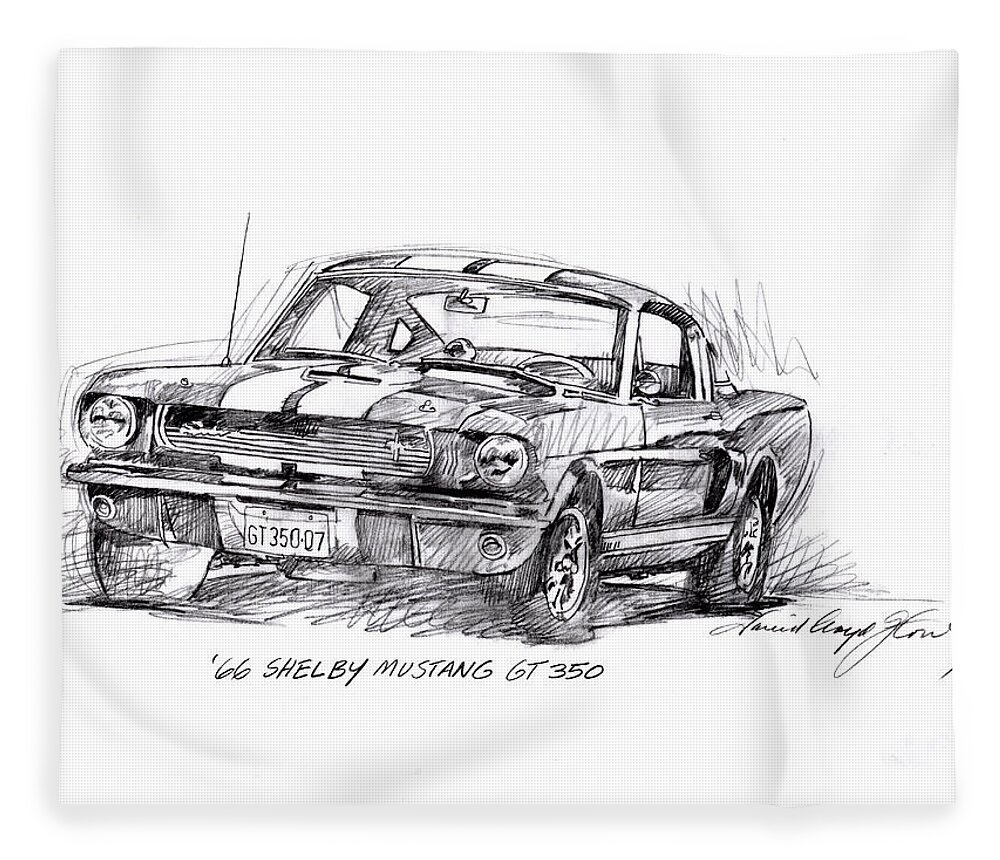 Mustang Fleece Blanket featuring the drawing 66 Shelby 350 GT by David Lloyd Glover
