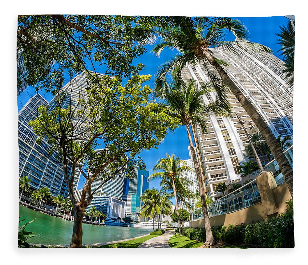 Architecture Fleece Blanket featuring the photograph Downtown Miami Brickell Fisheye by Raul Rodriguez
