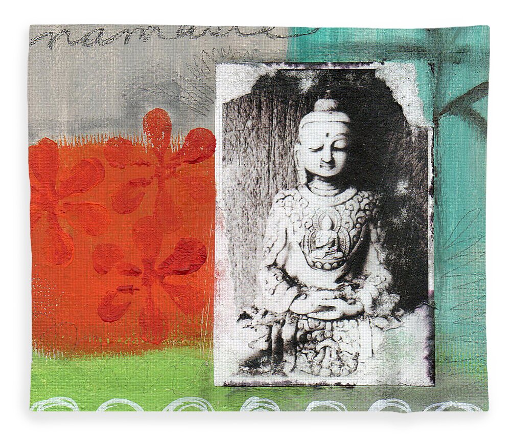 Buddha Fleece Blanket featuring the painting Namaste #9 by Linda Woods