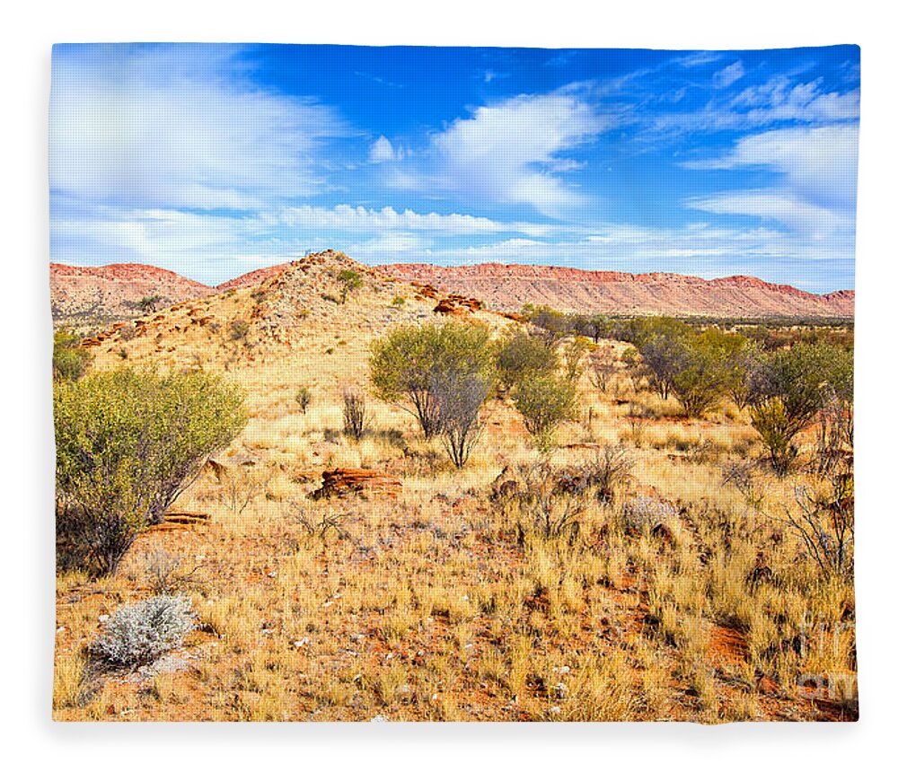 Central Australia Landscape Outback Water Hole West Mcdonnell Ranges Northern Territory Australian Landscapes Ghost Gum Trees Larapinta Drive Fleece Blanket featuring the photograph West McDonnell Ranges Larapinta Drive by Bill Robinson