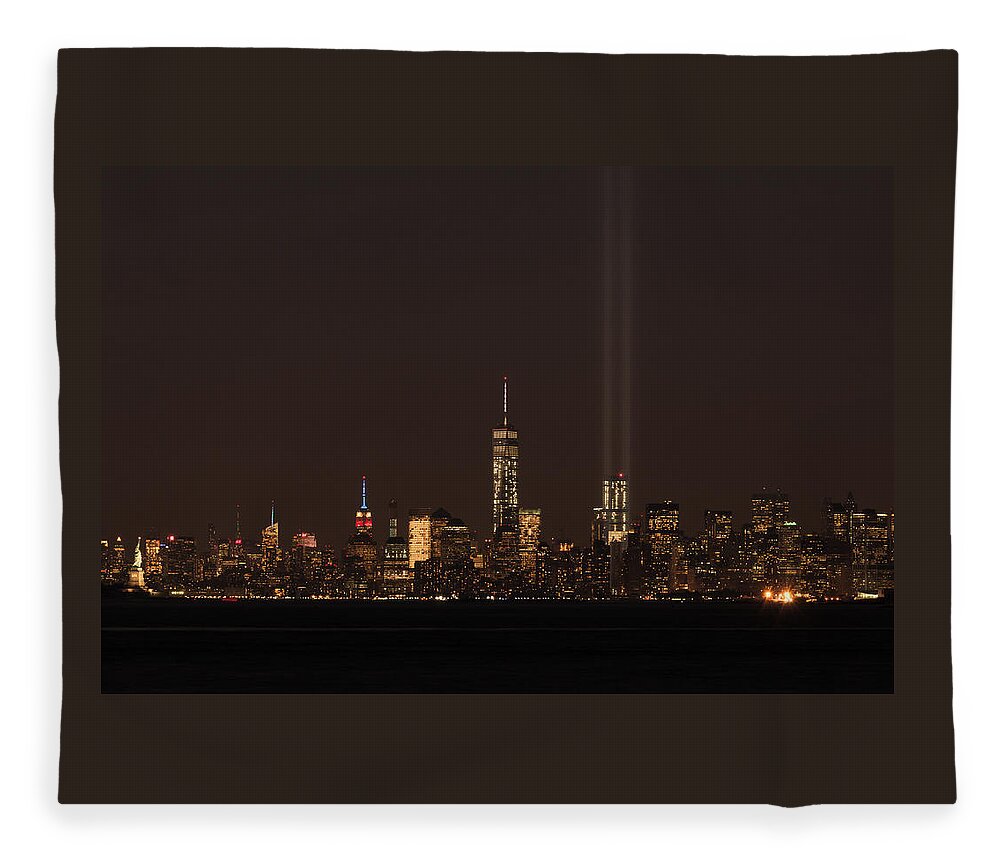 Landscape View Of Manhattan At Night Time Exposure Fleece Blanket featuring the photograph 9.11.2014 View from Staten Island #9112014 by Kenneth Cole